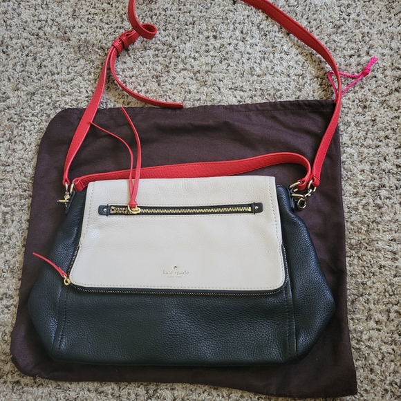 kate spade Handbags - Kate Spade Large Leather cross body or hand bag satchel. Black red and cream
